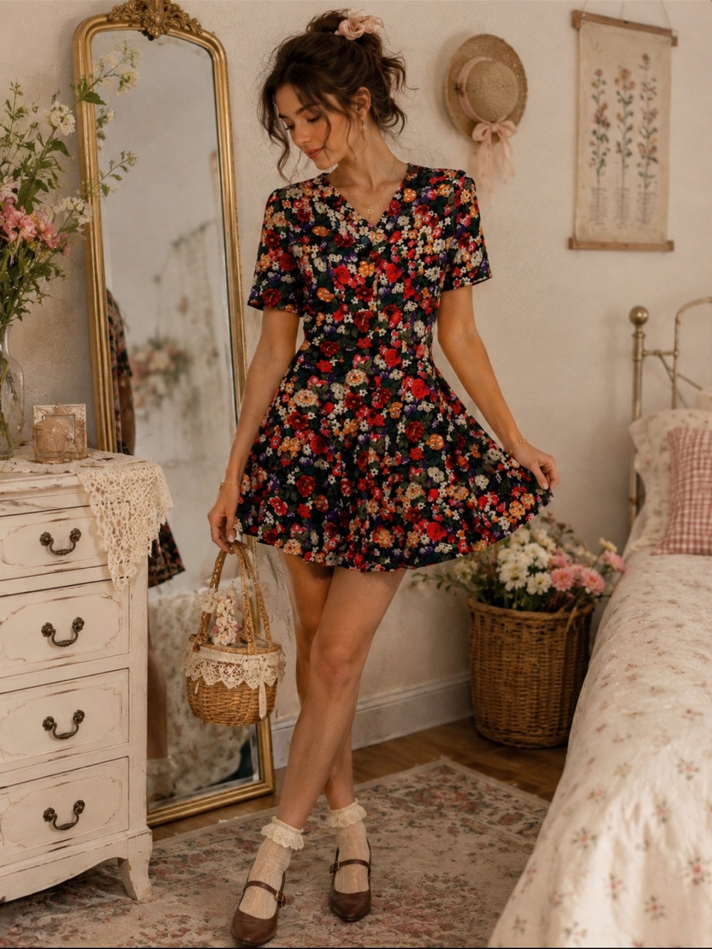 Vintage 90s Joni Blair Romper Cottagecore  Garden Party Coquettegirl